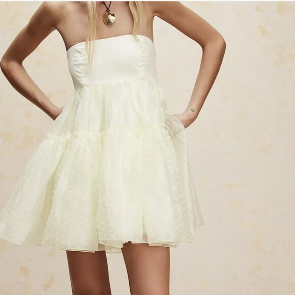 Free People Theo Summer Puff Mini Dress, XL, Yellow, NWT - Picture 1 of 10